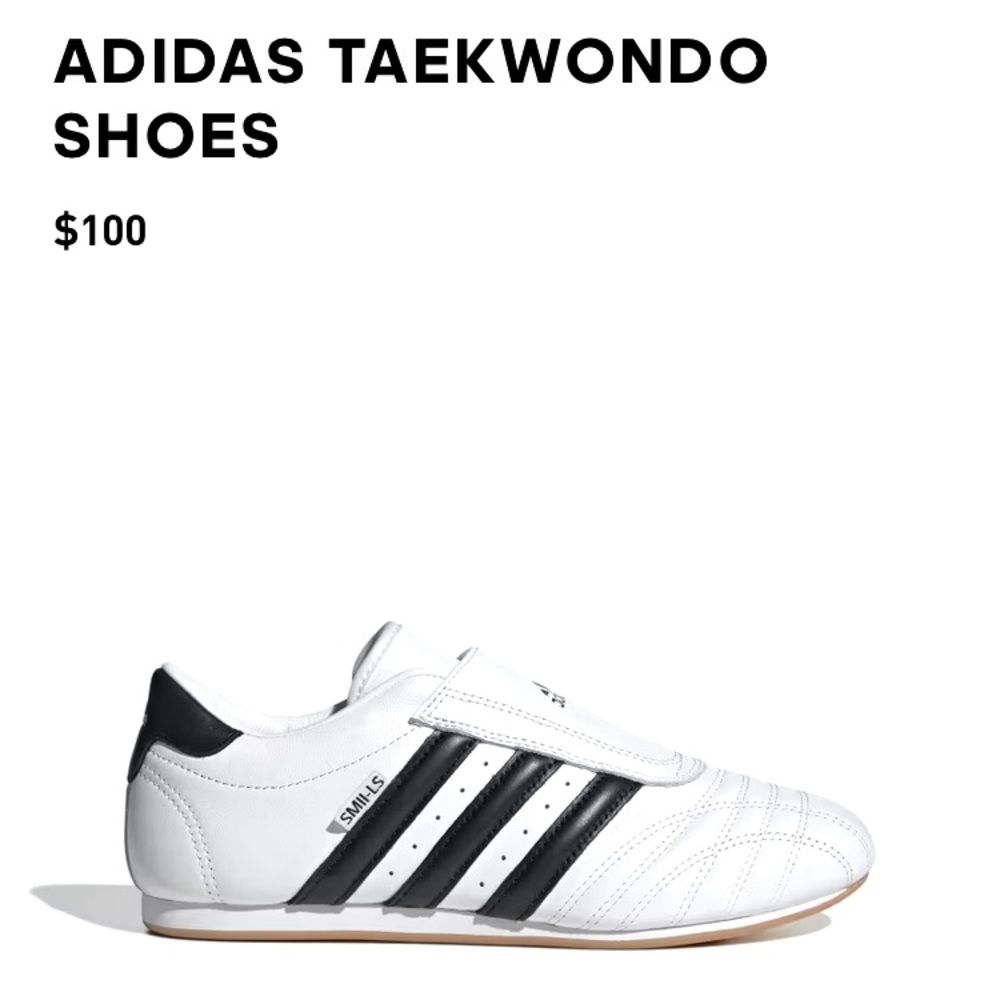 Adidas Taekwondo White / Black laceless slip on sneaker, gum sole, UK 8 / US 9.5